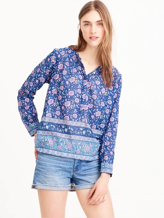 J. Crew Tops - J.Crew Cotton Voile Popover in Floral Blue Multi - Size 0